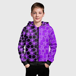 Толстовка на молнии детская Техно-киберпанк шестиугольники фиолетовый и чёрный, цвет: 3D-черный — фото 2