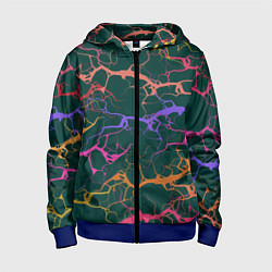 Толстовка на молнии детская Разряды на зеленом, цвет: 3D-синий