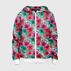 Детская толстовка на молнии Анемоны цветы яркий принт