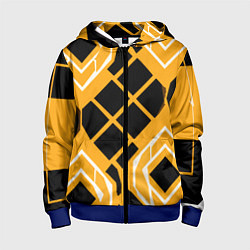 Детская толстовка на молнии Чёрные квадраты и белые полосы на оранжевом фоне