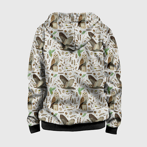 Детская толстовка на молнии Совы и перья / 3D-Черный – фото 2