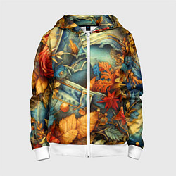 Детская толстовка на молнии Композиция из цветов и рваной джинсы - нейросеть