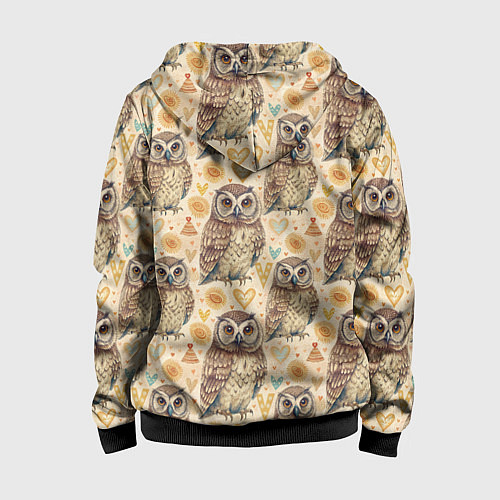 Детская толстовка на молнии Совы милые в паттерне / 3D-Черный – фото 2