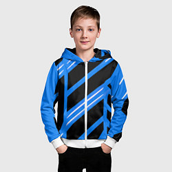 Толстовка на молнии детская Black and white stripes on a blue background, цвет: 3D-белый — фото 2