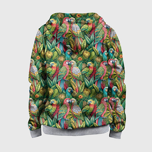 Детская толстовка на молнии Влюбленные попугаи в листьях / 3D-Меланж – фото 2
