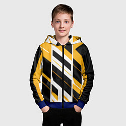 Толстовка на молнии детская Black and yellow stripes on a white background, цвет: 3D-синий — фото 2