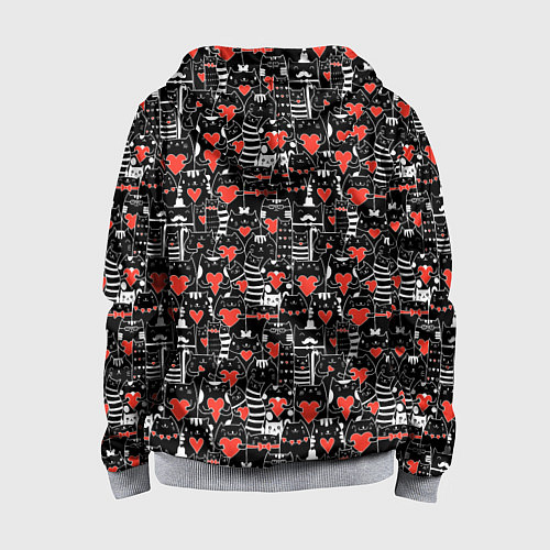 Детская толстовка на молнии Черные котики держат сердечки паттерн / 3D-Меланж – фото 2