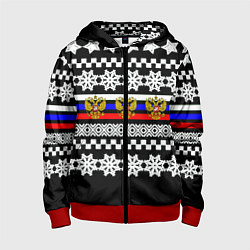 Толстовка на молнии детская Rusiia winter pattern, цвет: 3D-красный