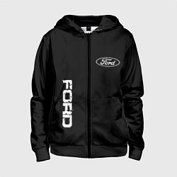 Толстовка на молнии детская Ford logo white steel, цвет: 3D-черный