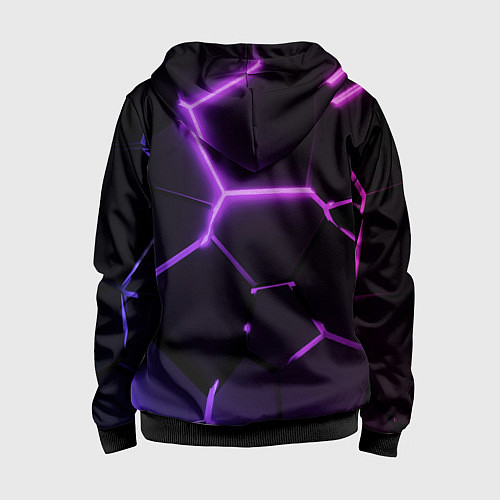 Детская толстовка на молнии Темные фиолетовые неоновые плиты в разломе / 3D-Черный – фото 2