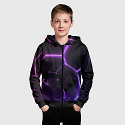 Толстовка на молнии детская Темные фиолетовые неоновые плиты в разломе, цвет: 3D-черный — фото 2