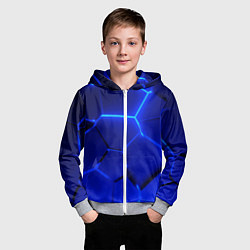Толстовка на молнии детская Текстура темных синих неоновые плиты, цвет: 3D-меланж — фото 2
