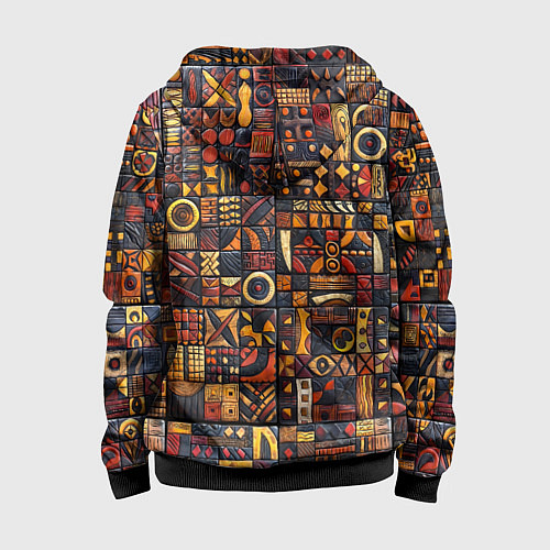 Детская толстовка на молнии Африканский орнамент - резьба по дереву / 3D-Черный – фото 2