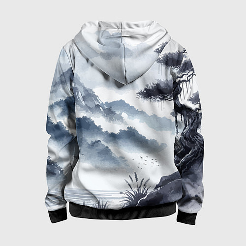 Детская толстовка на молнии Японский пейзаж - нейросеть / 3D-Черный – фото 2
