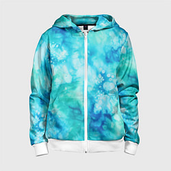 Толстовка на молнии детская Абстракция тай-дай аква, цвет: 3D-белый