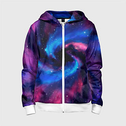 Толстовка на молнии детская Космическая туманность-спираль и звёзды, цвет: 3D-белый