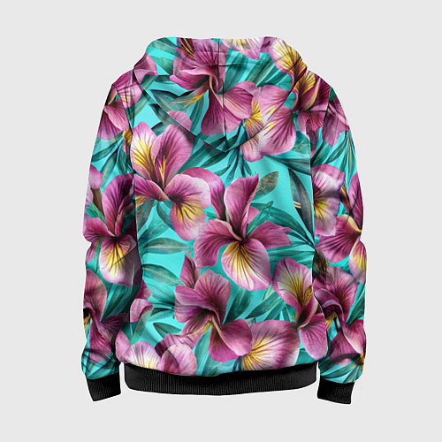 Детская толстовка на молнии Розовые ирисы лианы паттерн / 3D-Черный – фото 2