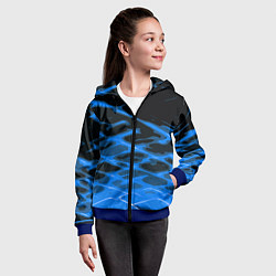 Толстовка на молнии детская Синие абстрактные полосы на чёрном фоне, цвет: 3D-синий — фото 2