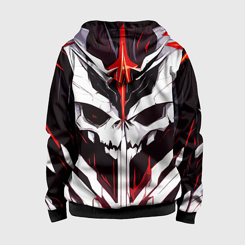 Детская толстовка на молнии Абстрактный белый череп и красные полосы / 3D-Черный – фото 2