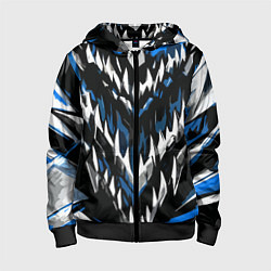 Толстовка на молнии детская Абстрактные бело-синие шипы, цвет: 3D-черный