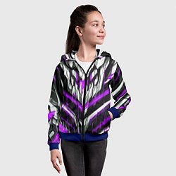 Толстовка на молнии детская Фиолетово-белые ломаные клыки, цвет: 3D-синий — фото 2