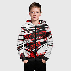 Толстовка на молнии детская Красно-чёрная агрессивная абстракция на белом фоне, цвет: 3D-черный — фото 2