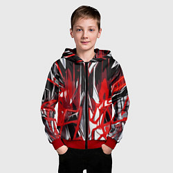 Толстовка на молнии детская Красно-белая хаотичная абстракция на чёрном фоне, цвет: 3D-красный — фото 2