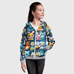 Толстовка на молнии детская Пэчворк с зайцами, цвет: 3D-меланж — фото 2