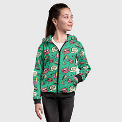 Толстовка на молнии детская Губы и молния поп арт, цвет: 3D-черный — фото 2