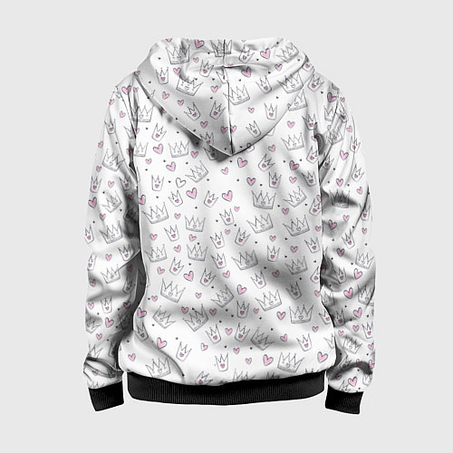Детская толстовка на молнии Знак принцессы на фоне корон и сердец / 3D-Черный – фото 2