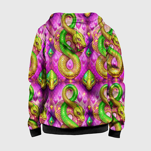 Детская толстовка на молнии Желто-зеленые змеи паттерн / 3D-Черный – фото 2