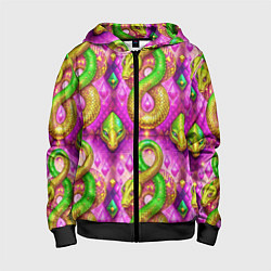 Детская толстовка на молнии Желто-зеленые змеи паттерн