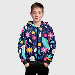 Толстовка на молнии детская Абстракция цветочный фон, цвет: 3D-черный — фото 2