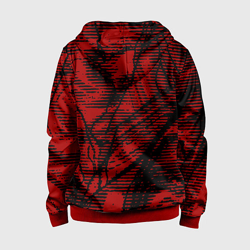 Детская толстовка на молнии Красно-чёрный абстрактный полосатый / 3D-Красный – фото 2