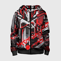 Детская толстовка на молнии Красно-белая агрессивная абстракция на чёрном фоне