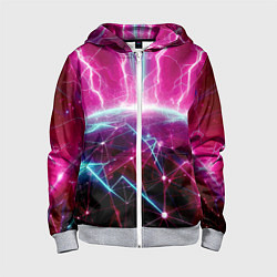Детская толстовка на молнии Неоновые молнии ударяют в планету - нейроарт