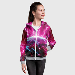 Толстовка на молнии детская Неоновые молнии ударяют в планету - нейроарт, цвет: 3D-меланж — фото 2