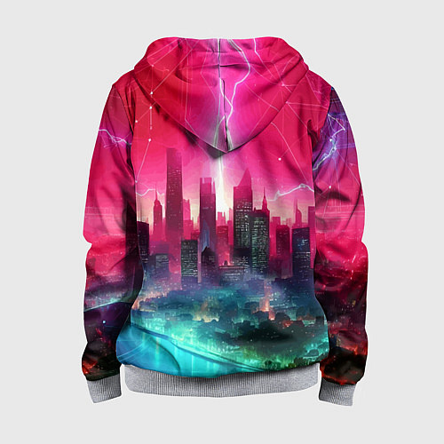 Детская толстовка на молнии Неоновая гроза в мегаполисе - удар молнии / 3D-Меланж – фото 2