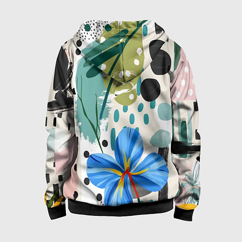Детская толстовка на молнии Цветы горошек абстракция / 3D-Черный – фото 2