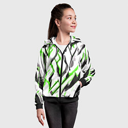 Толстовка на молнии детская Чёрно-зелёные агрессивные полосы на белом фоне, цвет: 3D-черный — фото 2