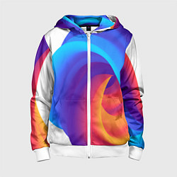 Толстовка на молнии детская Неоновые волны абстракция, цвет: 3D-белый