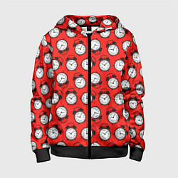 Толстовка на молнии детская Будильник паттерн, цвет: 3D-черный