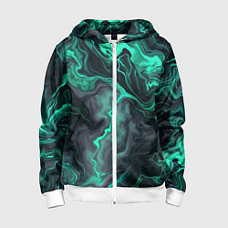 Детская толстовка на молнии Бирюзовый мрамор на черном фоне