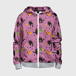 Детская толстовка на молнии Хэллоуин и кот ведьмы