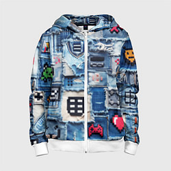 Детская толстовка на молнии Геймерские знаки на пэчворк