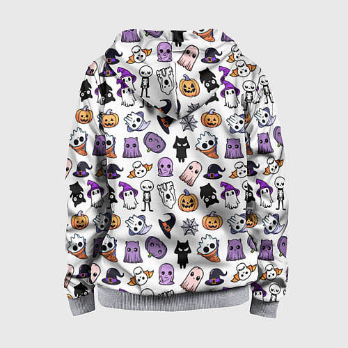 Детская толстовка на молнии Кавайный хэллоуин - призраки и черепа на белом фон / 3D-Меланж – фото 2