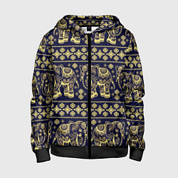 Толстовка на молнии детская Этнический слоновый паттерн, цвет: 3D-черный
