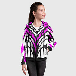 Толстовка на молнии детская Агрессивные чёрно-розовые полосы на белом фоне, цвет: 3D-черный — фото 2