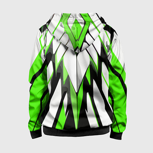 Детская толстовка на молнии Агрессивные чёрно-зелёные полосы на белом фоне / 3D-Черный – фото 2