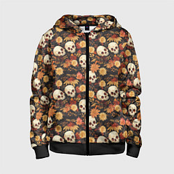 Детская толстовка на молнии Черепа и цветы - паттерн